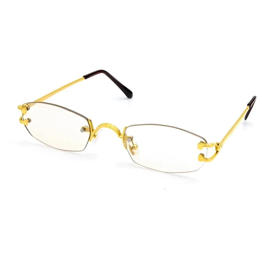 Rimless Sunglasses Gold Frame‎ Rectangle Lens Fashion Eyewear Men